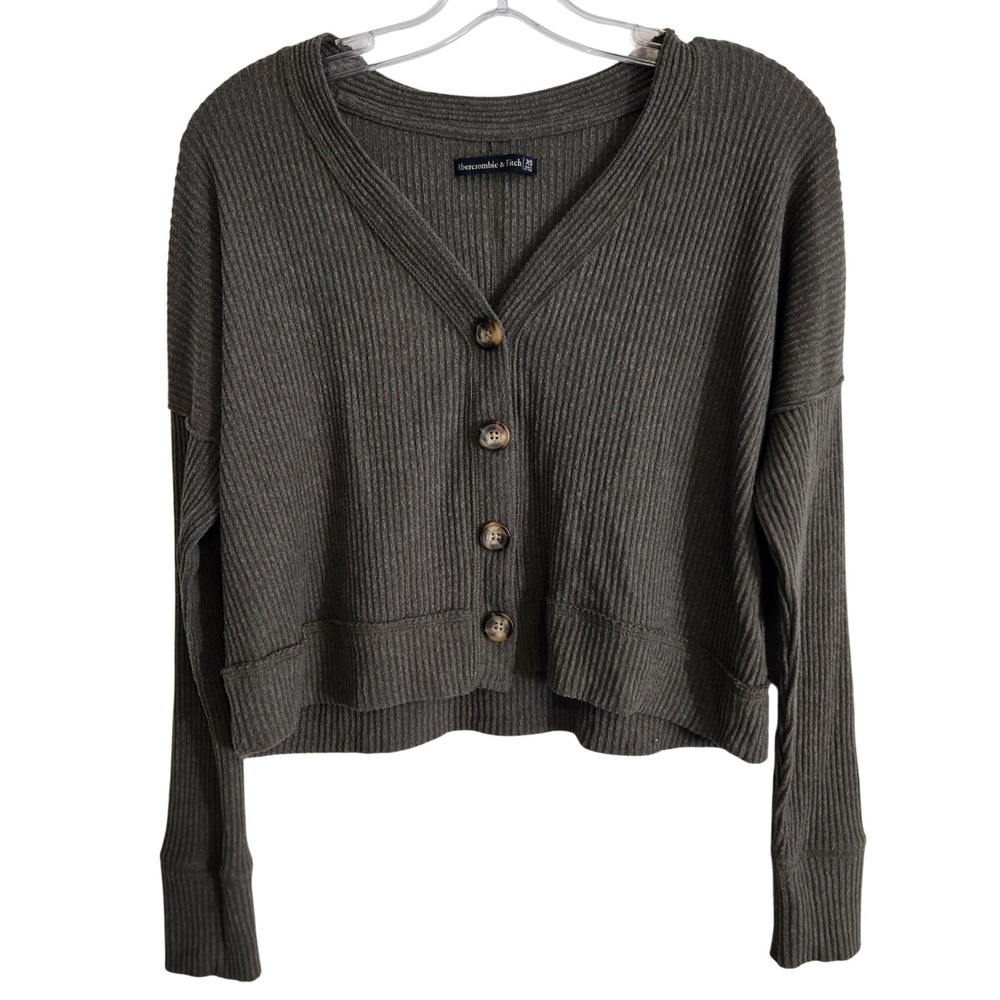 Abercrombie & Fitch Cardigan Womens XS‎ Olive Green Good Waffle Knit Cropped